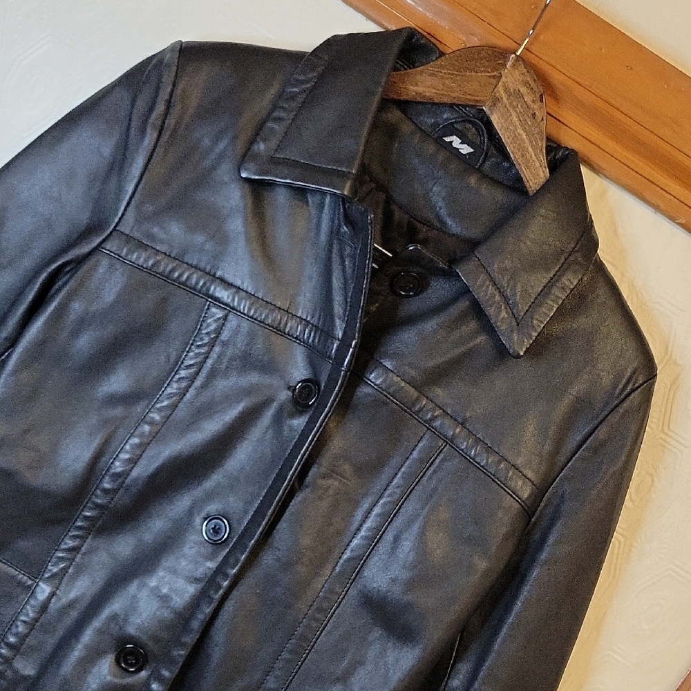 Akoury Montreal‎ Genuine Leather Jacket Women's M — Black — Button Front